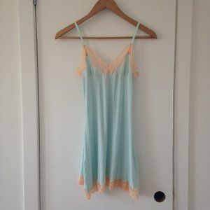 NWOT Blush Light Blue/Green Slip Dress With Lace